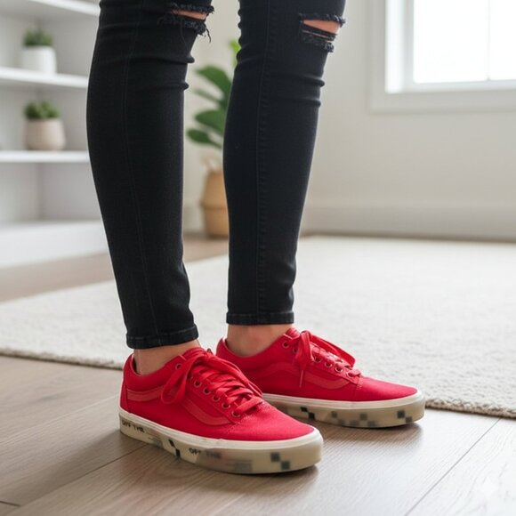 Vans Old Skool Low Top Sneakers Red Canvas Men’s Size 7– Off The Wall - Picture 1 of 8